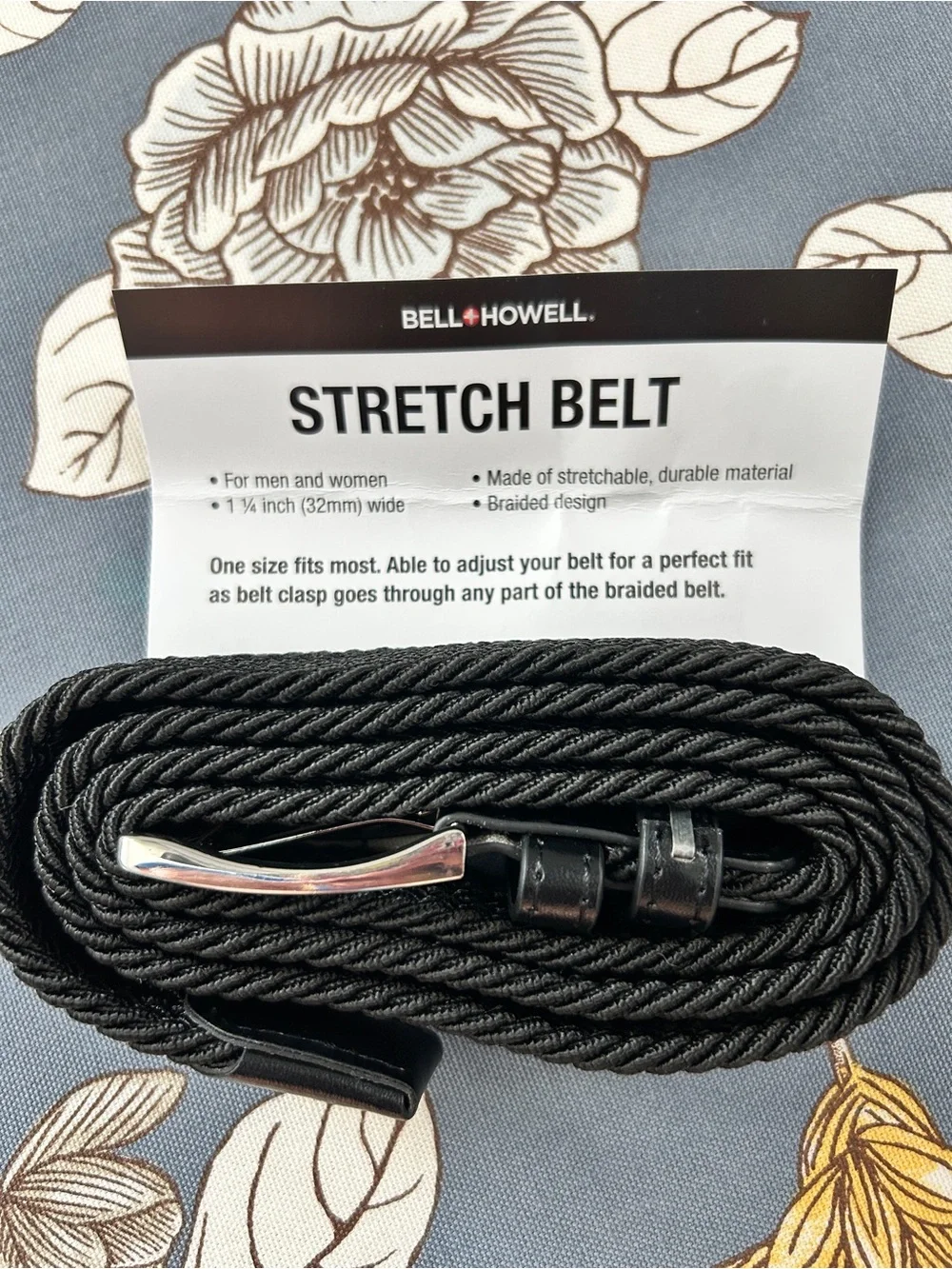 Unisex Black Braided Stretch Belt 1 1/4 in, 32 MM Wide. One Size Fits Most
